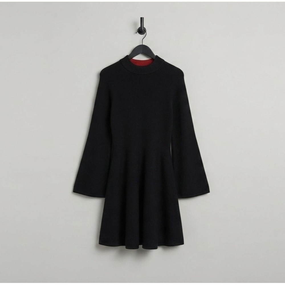 Sita Murt Black Mock Neck Bell Sleeve Fit & Flare A-Line Sweater Dress Sz 6 36